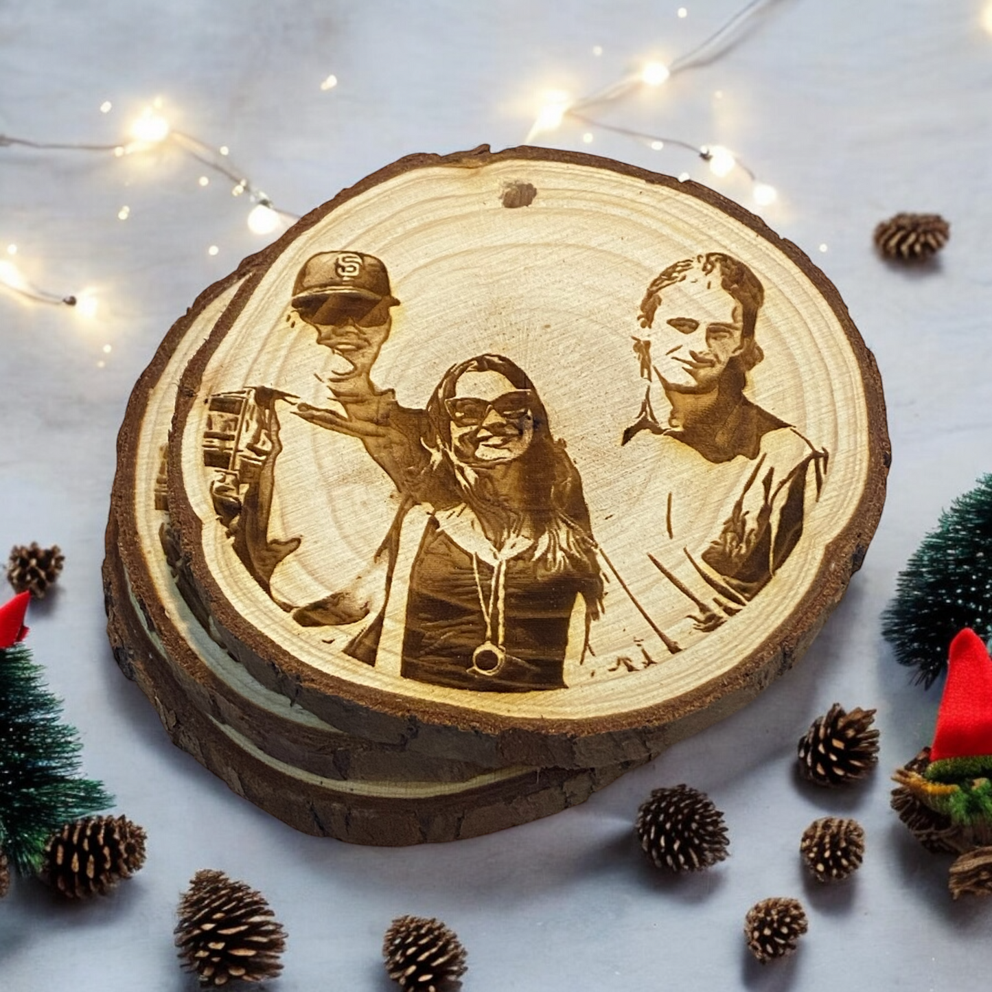 Wooden Slice Custom Photo Christmas Ornament