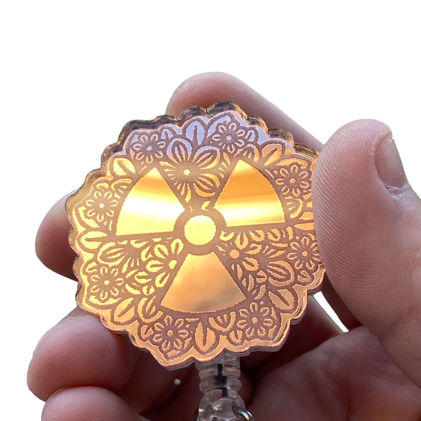 Badge Reel Rose Gold Floral Rad Symbol