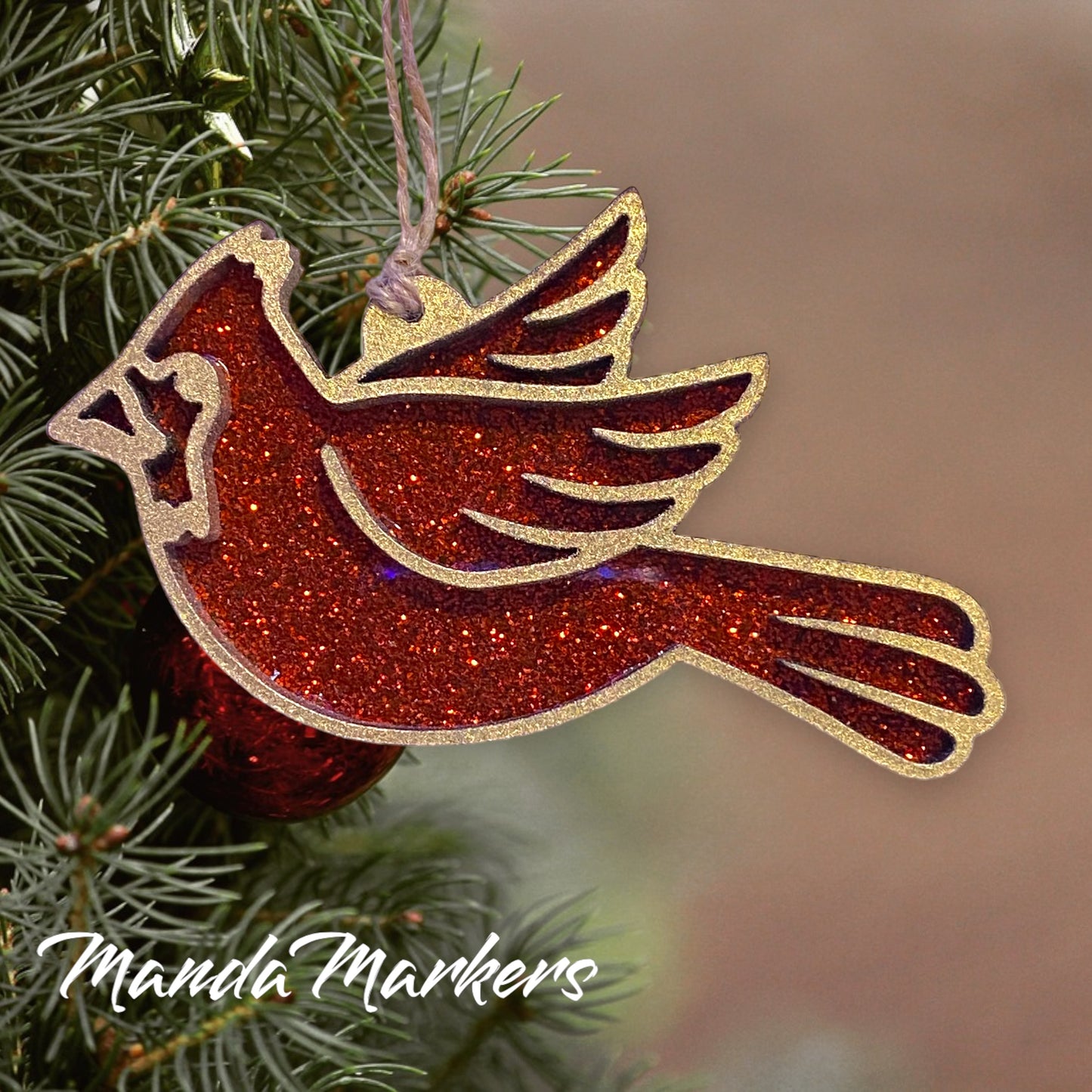 Christmas Ornament Cardinal Red Glitter