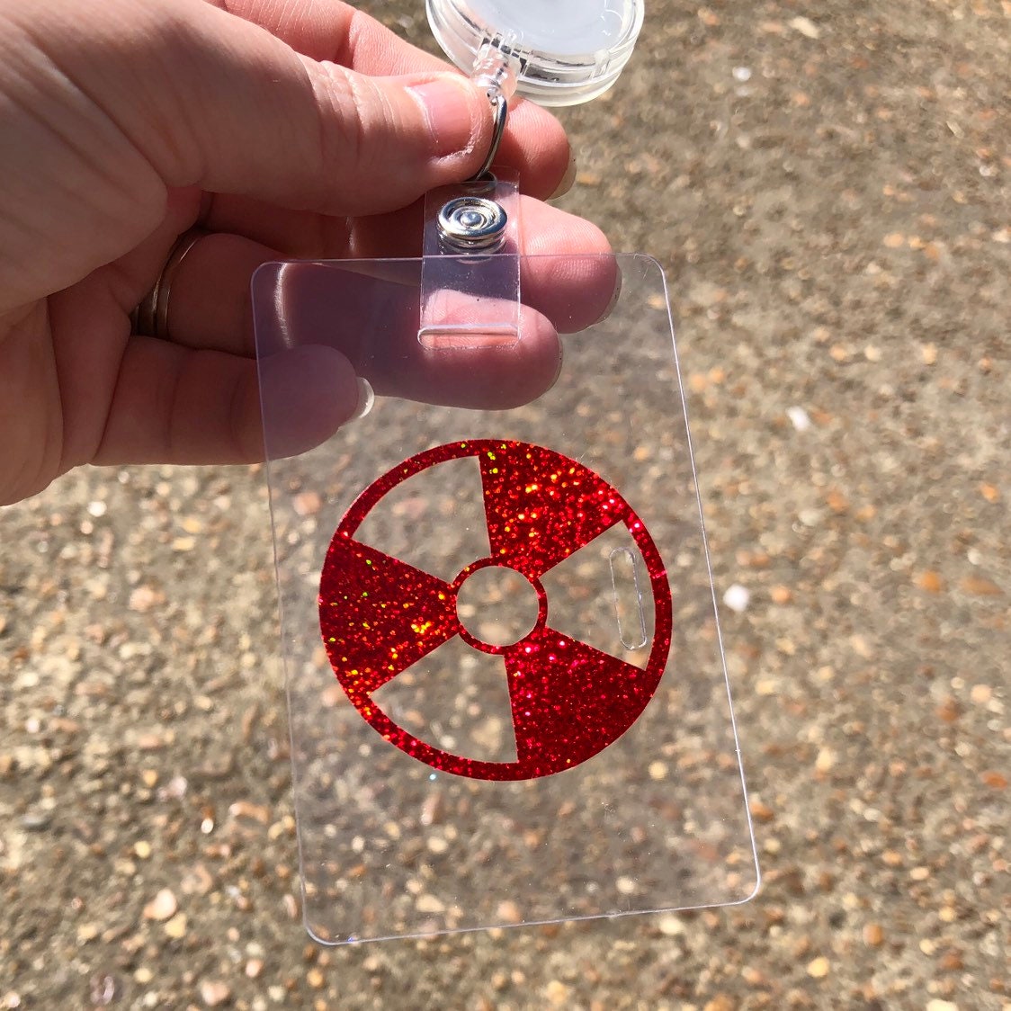 Rad Pad for Holding Xray Markers Holographic Radiation Symbol Red